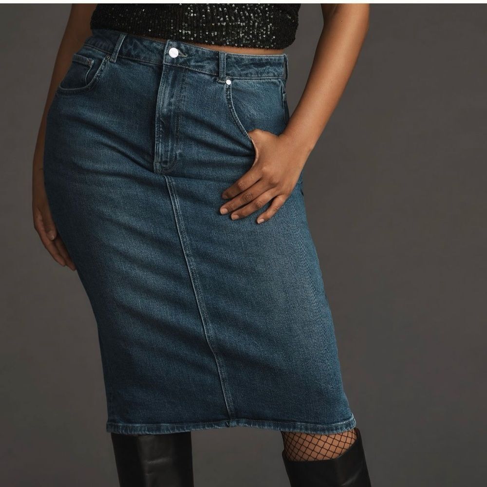 Anthropologie Dark Blue Denim Pencil Skirt